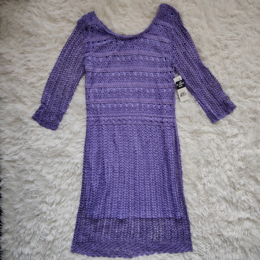 Vintage Purple Crochet Midi‎ Dress Womens Large Fairy Resortwear Deadstock
